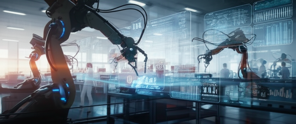 Robotic arms working in a smart factory