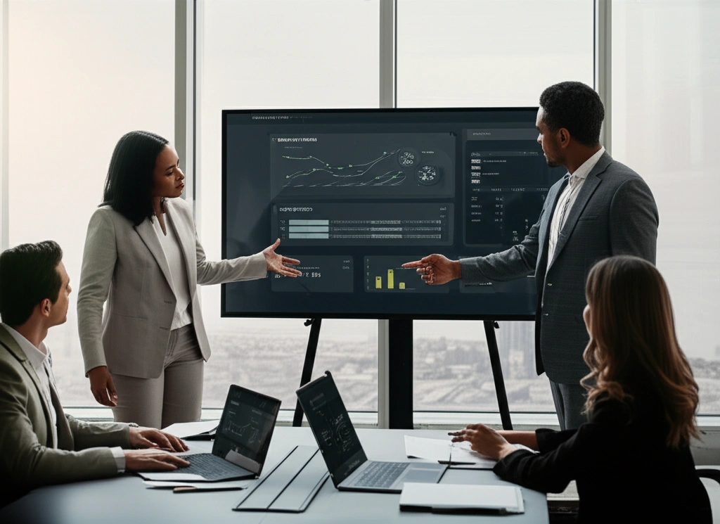 AIdeology team discussing an AI solution with a client